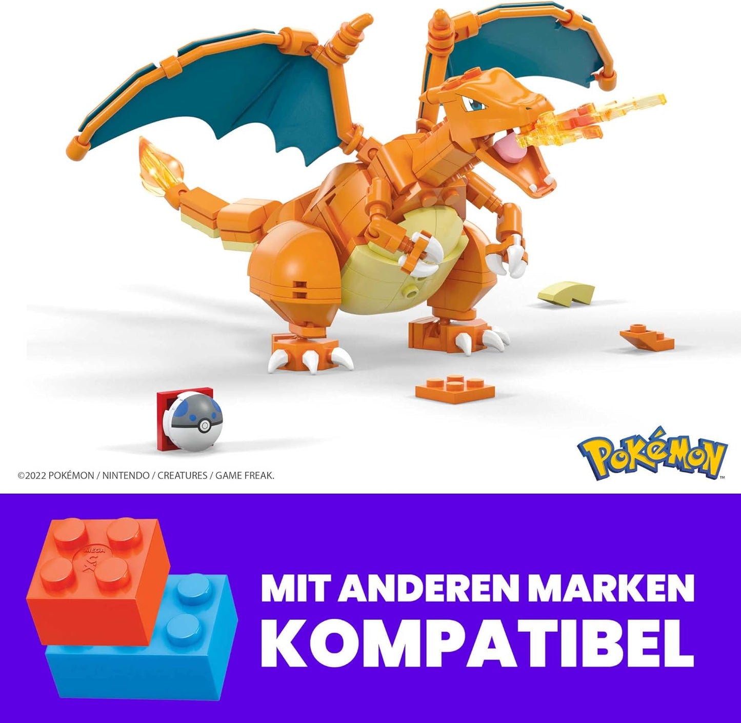 Mega GWY77 Mattel - Pokemon Glurak Charizard 222 Teile Spielzeug - NEU