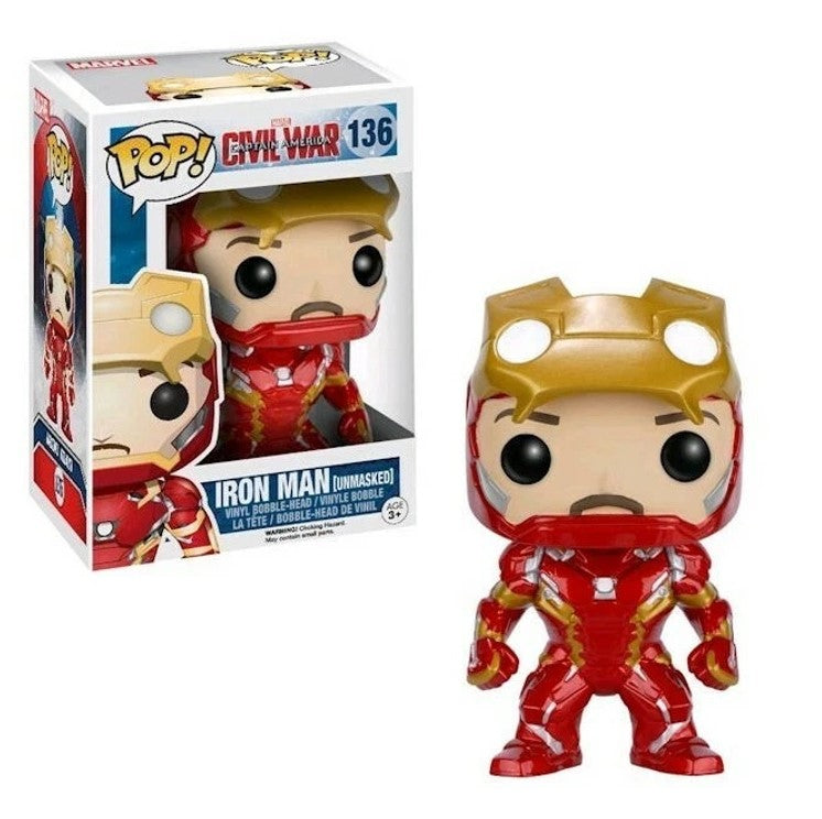 FUNKO POP Marvel Captain America #136 Iron Man (unmasked) - Bobblehead Figur - Neu