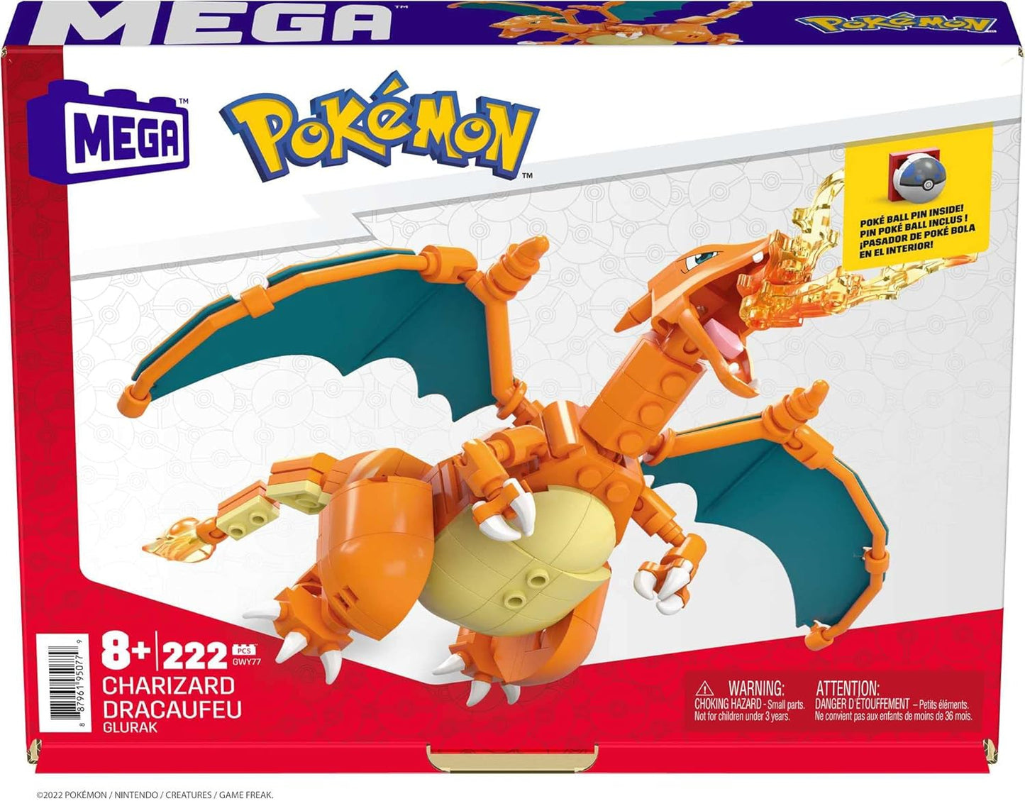 Mega GWY77 Mattel - Pokemon Glurak Charizard 222 Teile Spielzeug - NEU