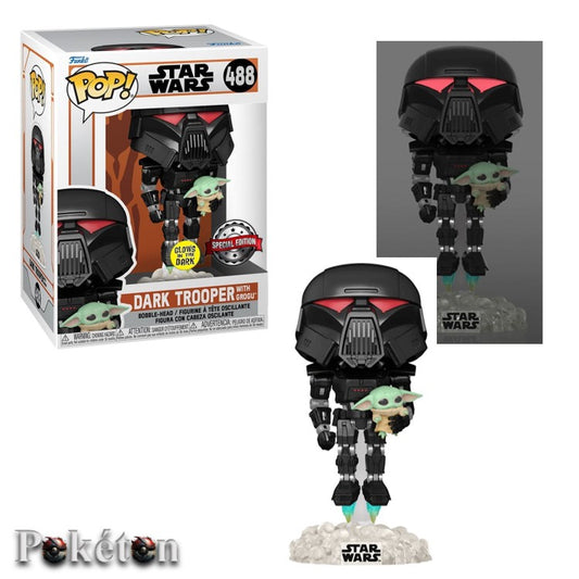 FUNKO POP Star Wars #488 Dark Trooper with Grogu (Glows in the Dark) - Vinyl Figur NEU