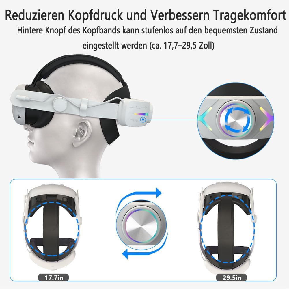 OKESYO Meta Quest 3 Elite Strap Headstrap RGB Gaming Charging Headstrap (7 teilig)