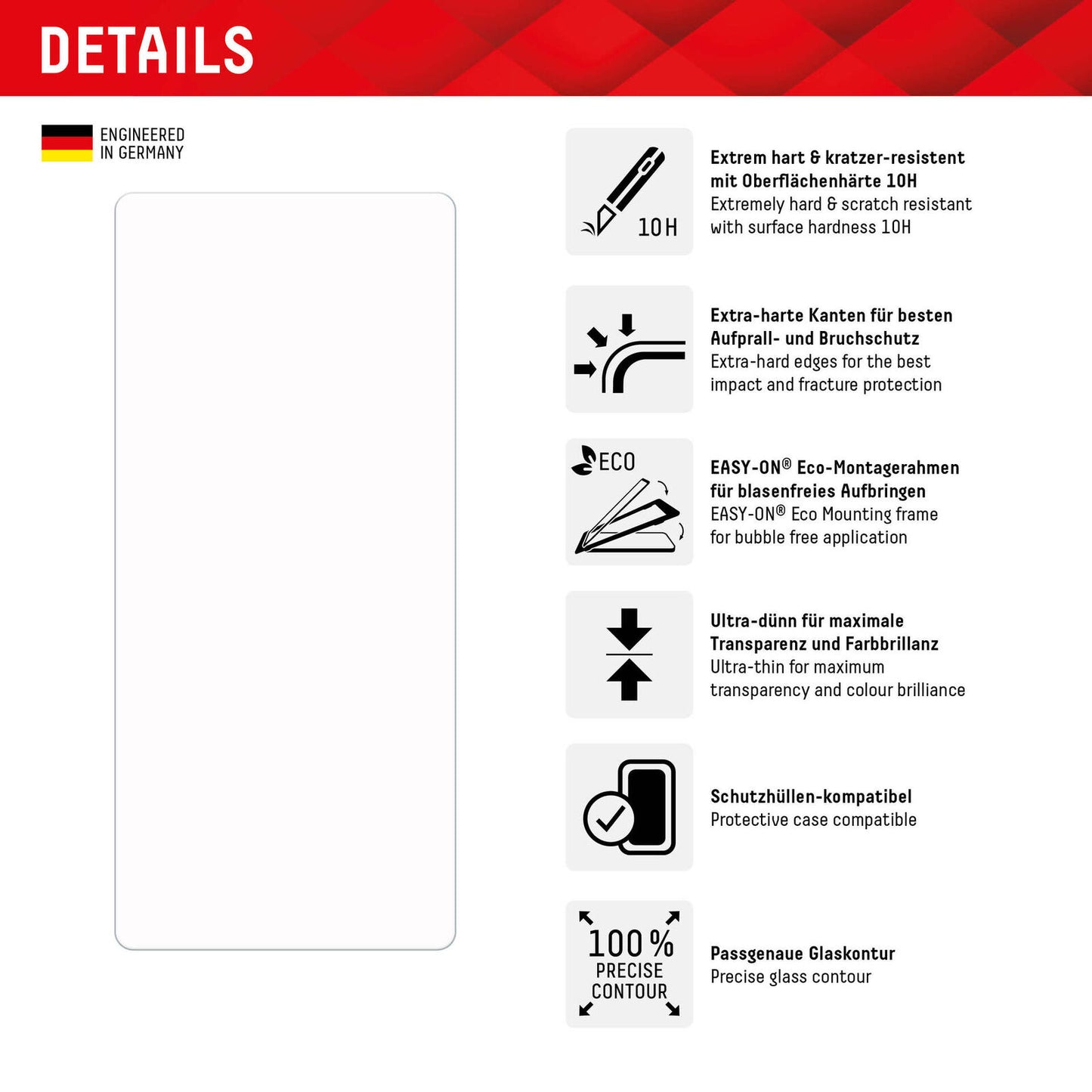 DISPLEX Real Glass for Google Pixel 7a Screen Protector gehärtet inkl Montagerahmen