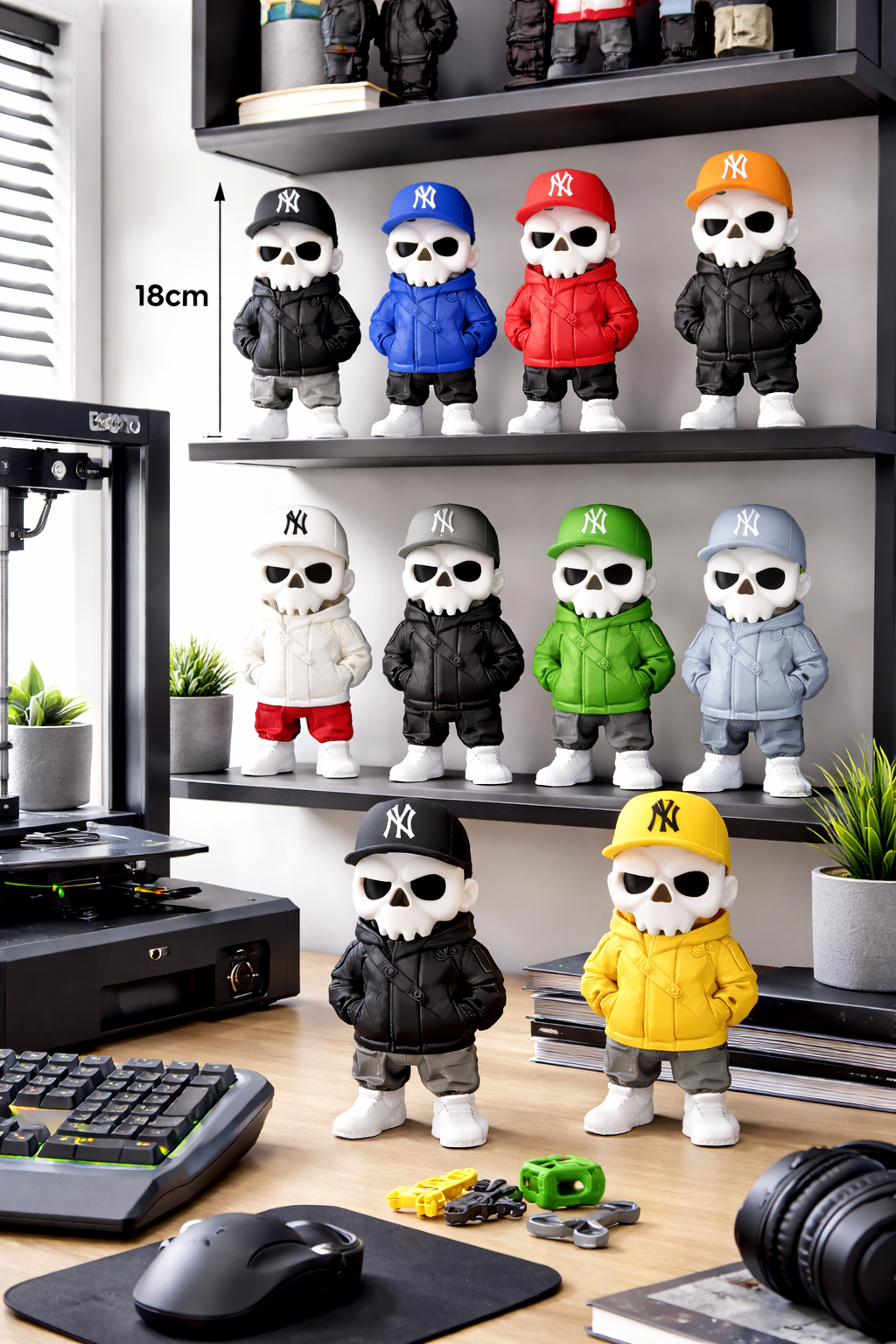 3D Totenkopf Figur mit Cap – Farben frei wählbar – Street Style Skull Deko