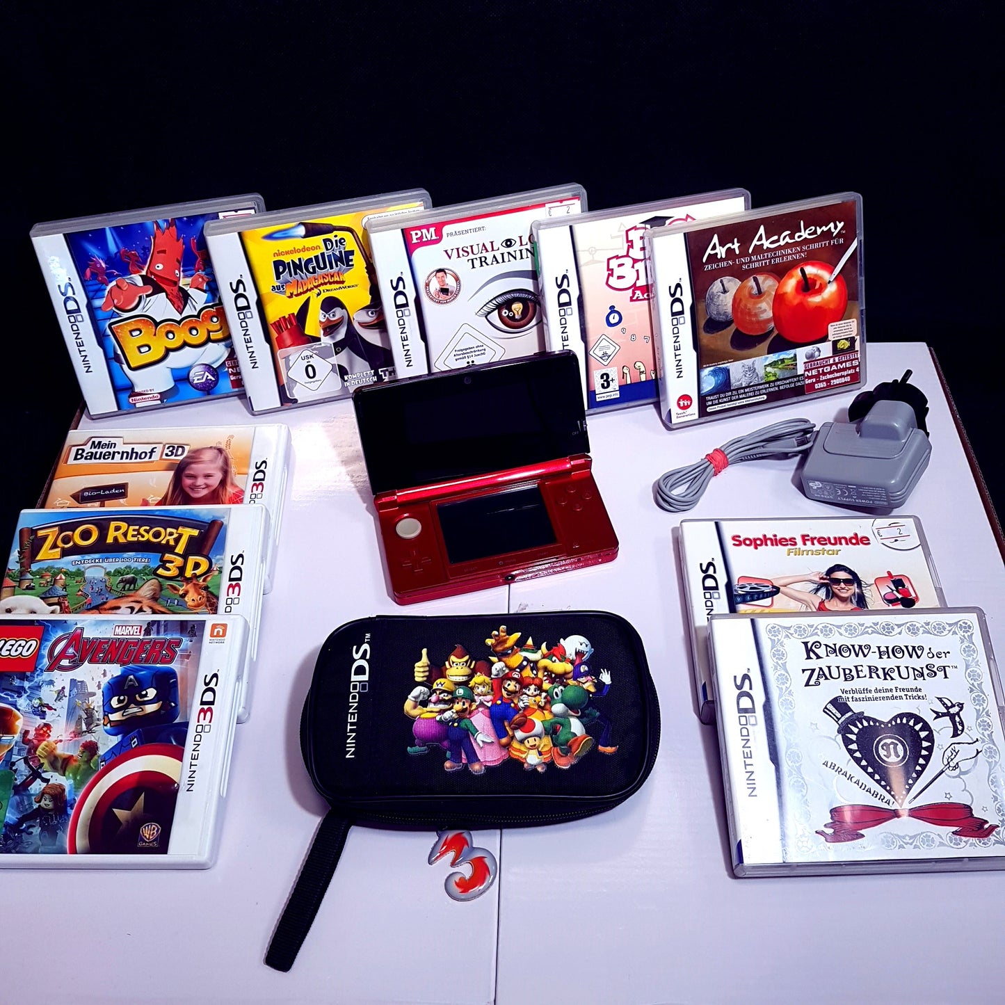 Nintendo 3DS Konsole metallic rot + 10 Spiele - gebraucht
