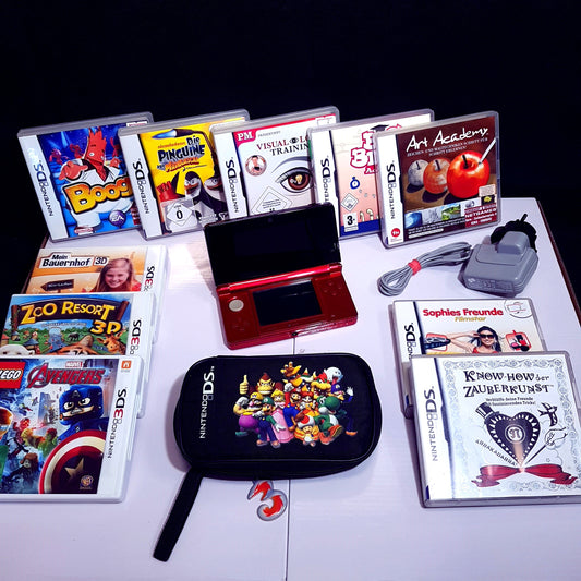Nintendo 3DS Konsole metallic rot + 10 Spiele - gebraucht