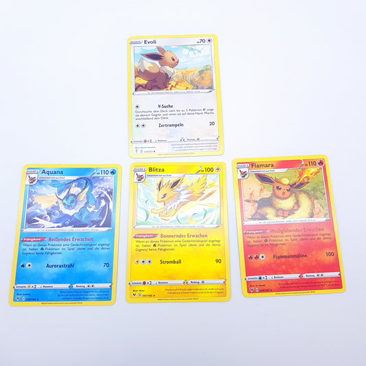Pokemon Karten - Evoli 125/203 Flamara 026/185 Blitza 047/185 Aquana 030/185