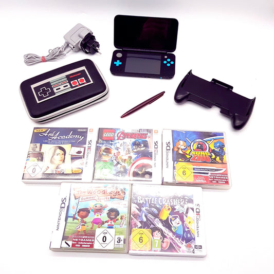 New Nintendo 2DS XL Konsole schwarz türkis - gebraucht - gut bis sehr gut + 5 Spiele