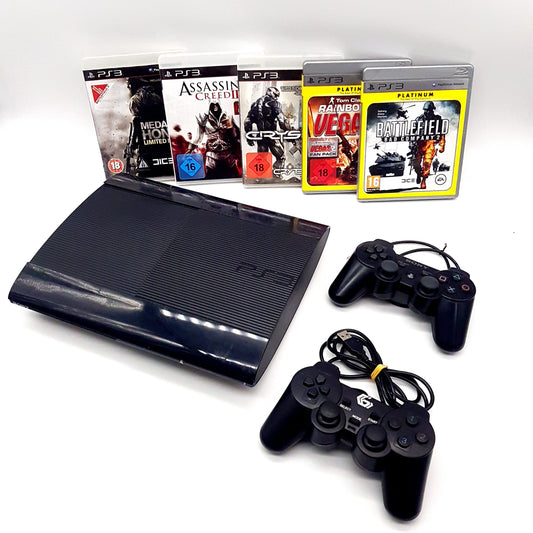 Ps3 Playstation Slim Konsole 500GB Cech-4204C+ 2 Controller + 5 Spiele