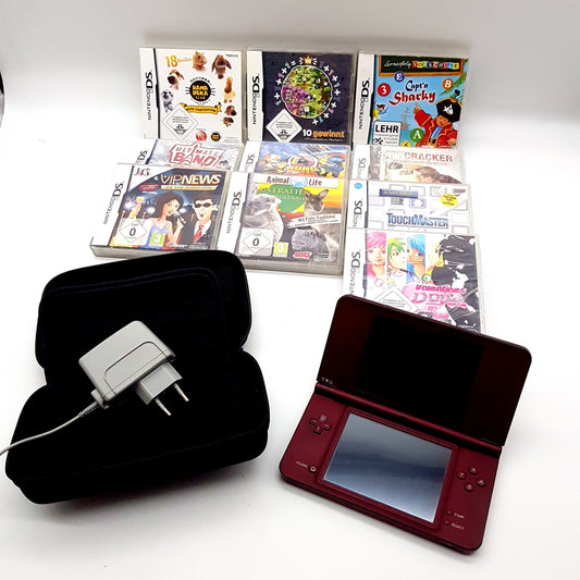 Nintendo DSi XL Konsole bordeauxrot + 10 Spiele - gebraucht - guter Zustand