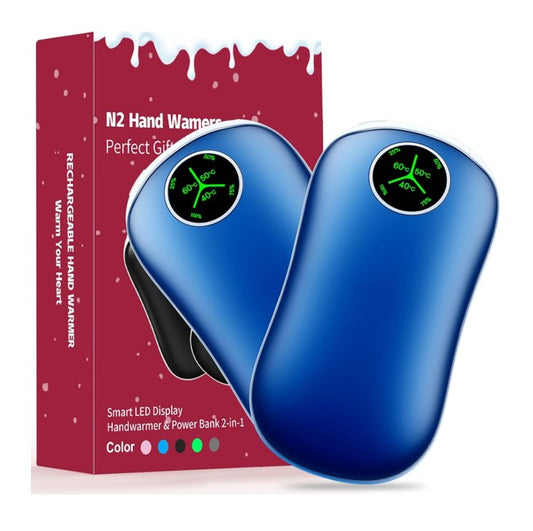 Handwärmer (2Stück) blau Akku Taschenwärmer PowerBank mit Digitalanzeige 3 Heizstufen