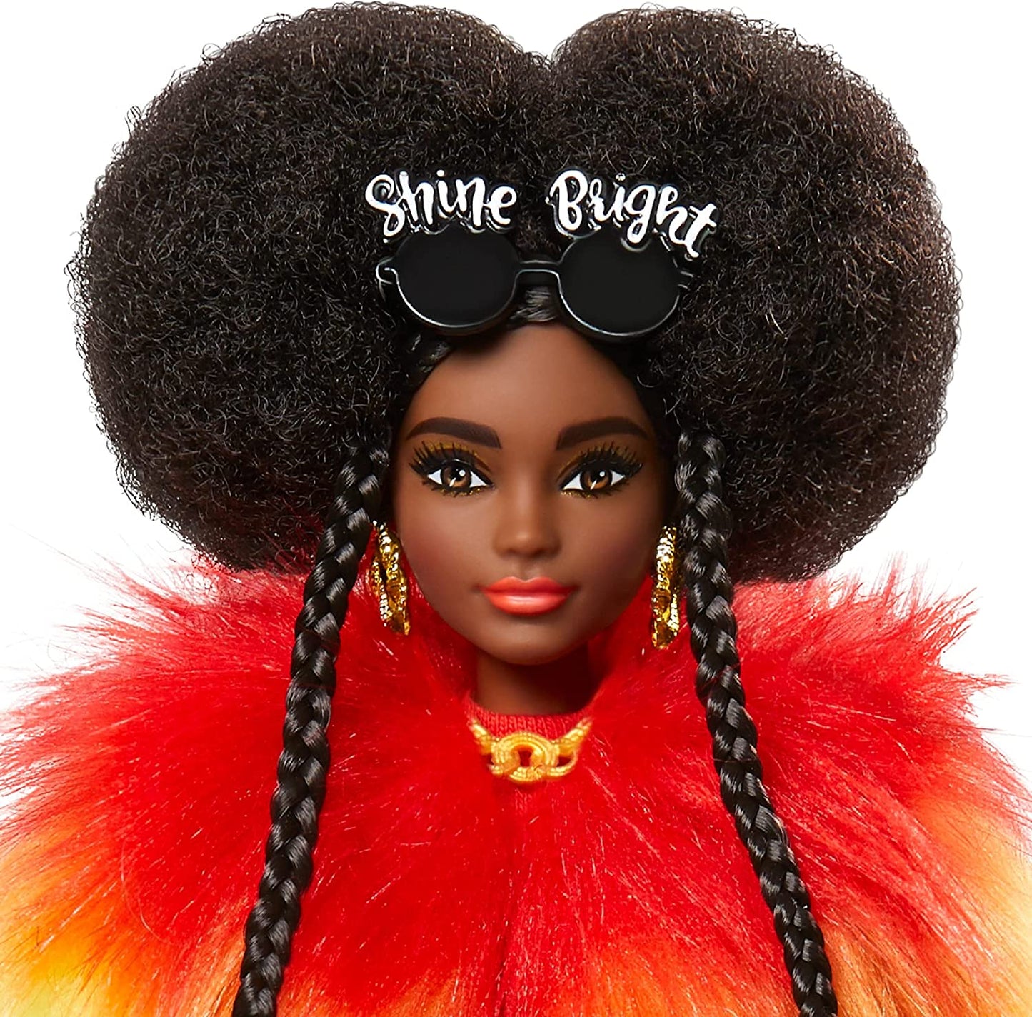 Barbie GVR04 Puppe, kuscheliger Regenbogen-Mantel mit Pudel, brünetten Afro-Puffs