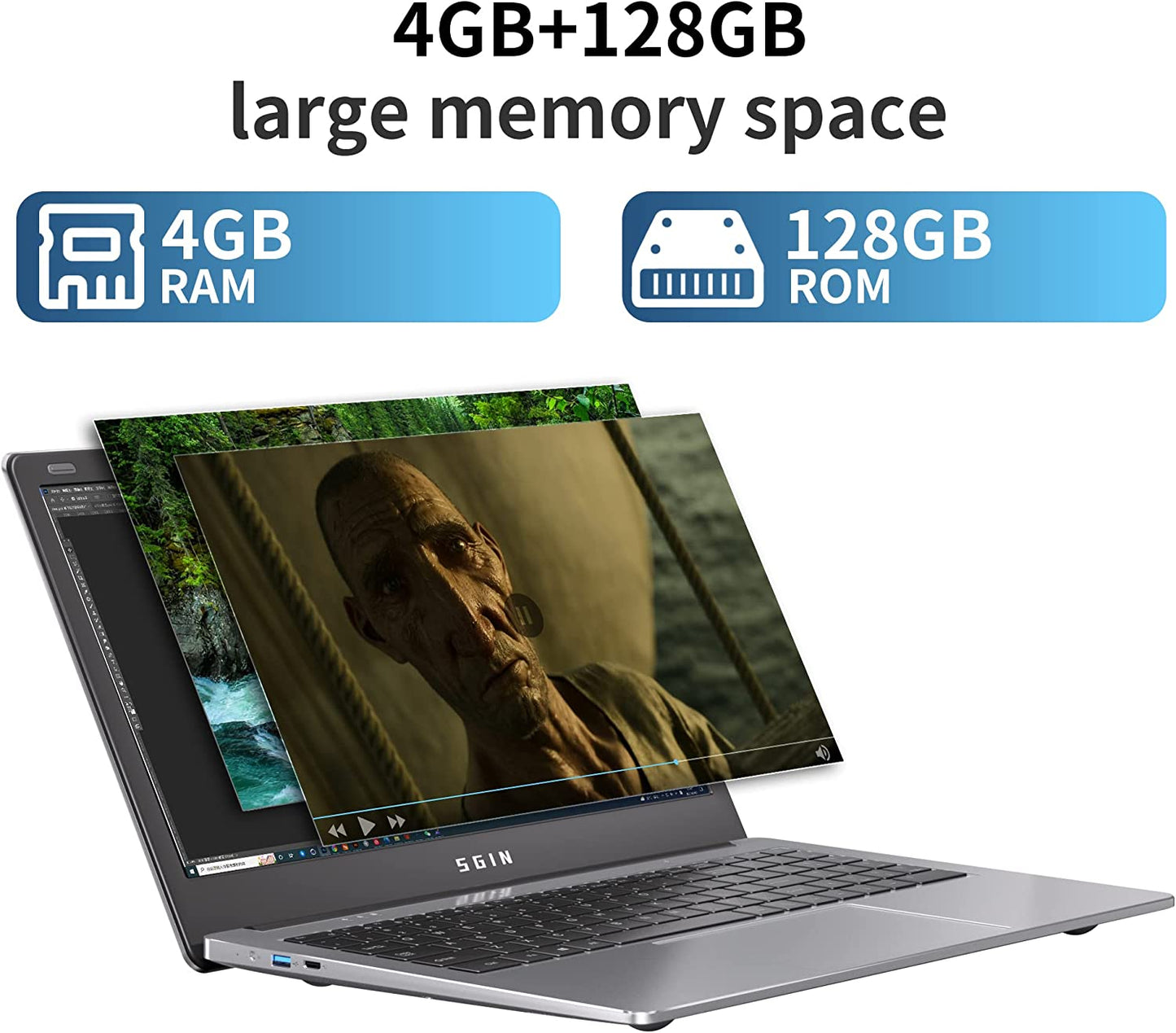 SGIN M15 15,6 Zoll Laptop 4 GB DDR4 RAM 128 GB SSD (TF 512 GB) Windows 11 - silber
