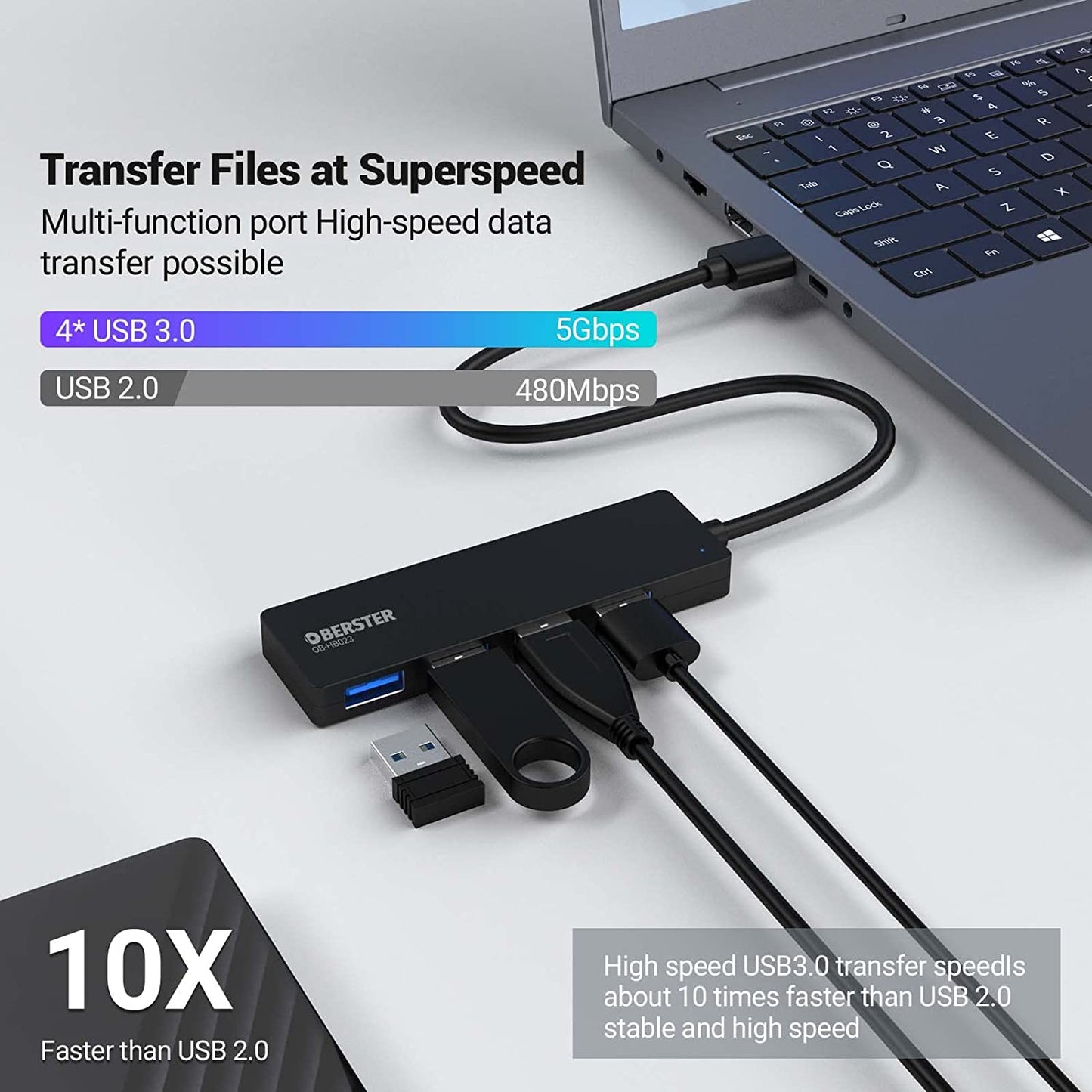 4 Port USB 3.0 SplitterHub Adapter MacBook Air, PS4, Laptop Surface Pro, XPS