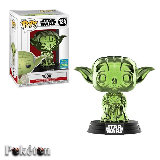 FUNKO POP Star Wars #124 Green Chrome Yoda - 2019 Summer Convention - Vinyl Figur NEU