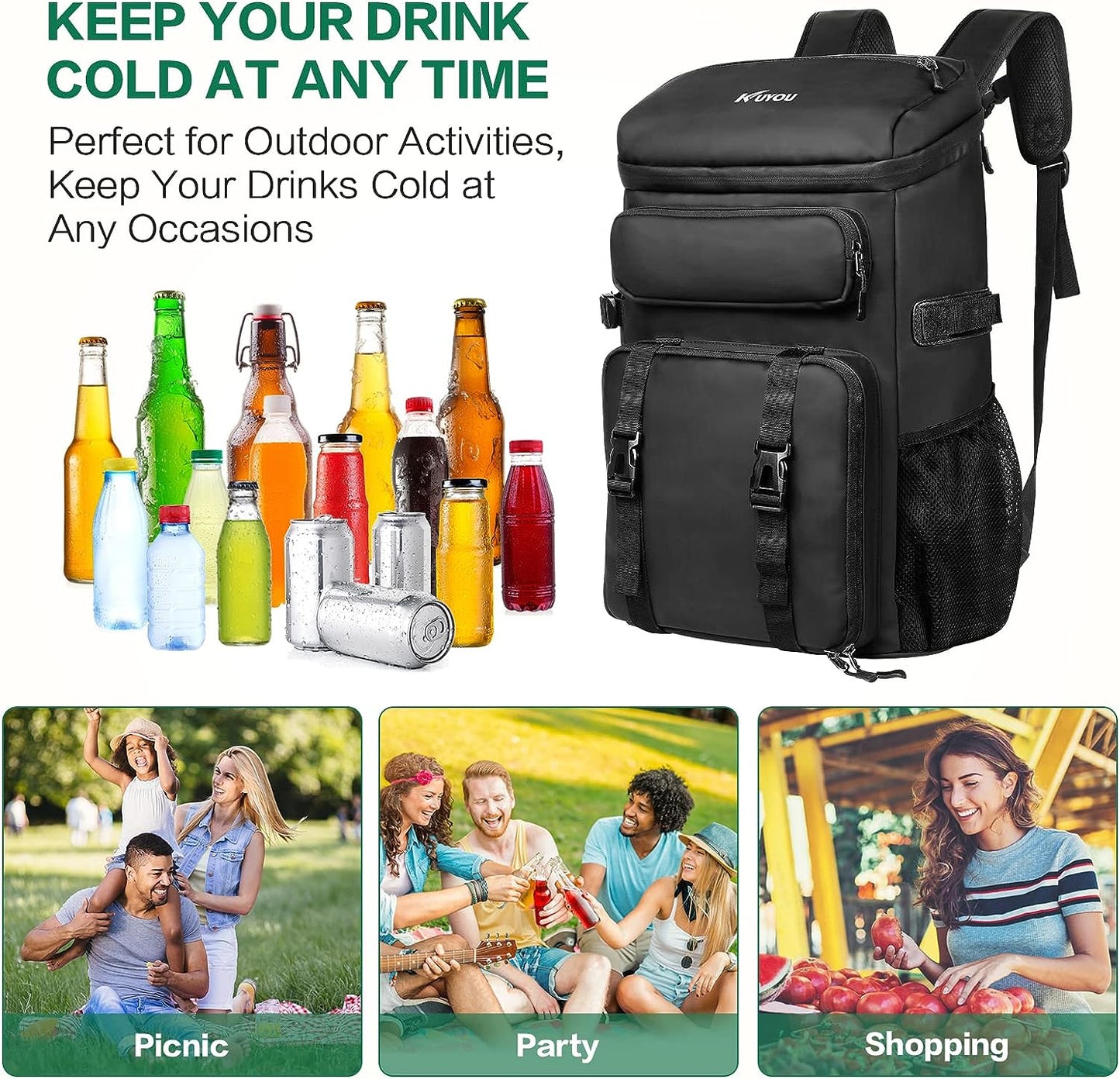 45L Kühltasche Warmhaltetasche Picknickrucksack Lunchtasche Thermotasche Isolierrucksack