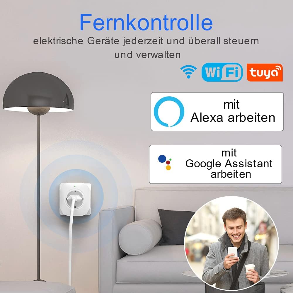 Milfra Smart Wlan Steckdose mit USB, 4er Pack, 16A, Alexa, Smart Home Plug
