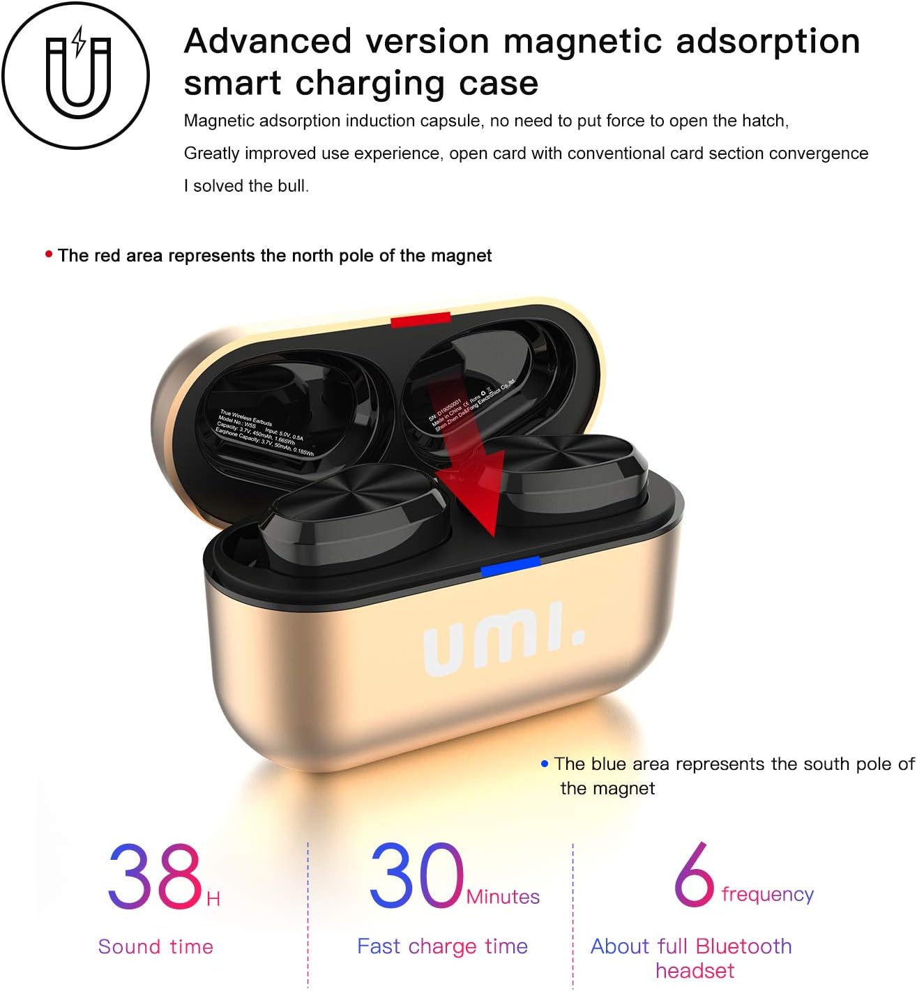 Umi Bluetooth Kopfhörer Sport Metall Rose Gold In Ear Kabellos IPX7 wasserdicht LED