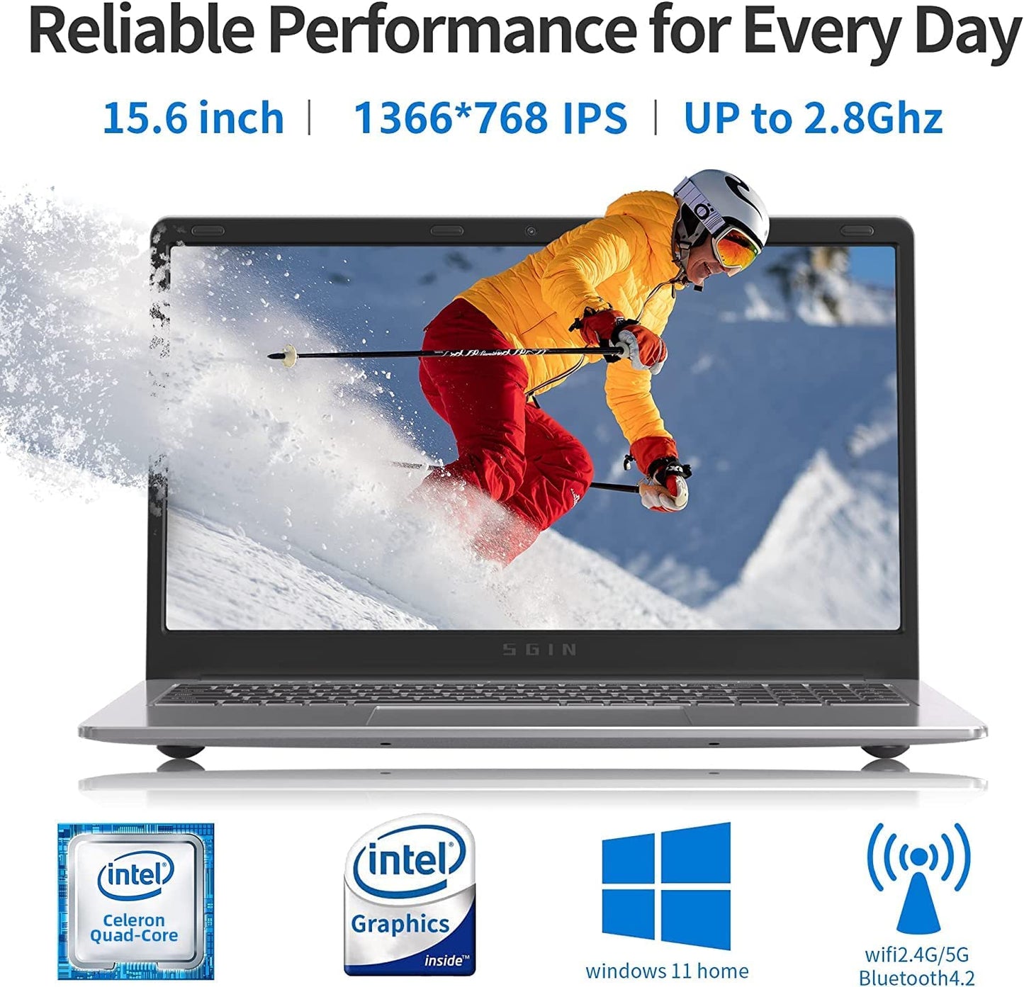 SGIN M15 15,6 Zoll Laptop 4 GB DDR4 RAM 128 GB SSD (TF 512 GB) Windows 11 - silber