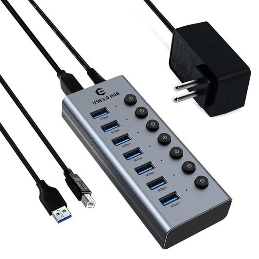 USB Hub Splitter 7-Port Adapter Mac OS X 10.2, Windows 10/8/7/Vista/XP, Linux