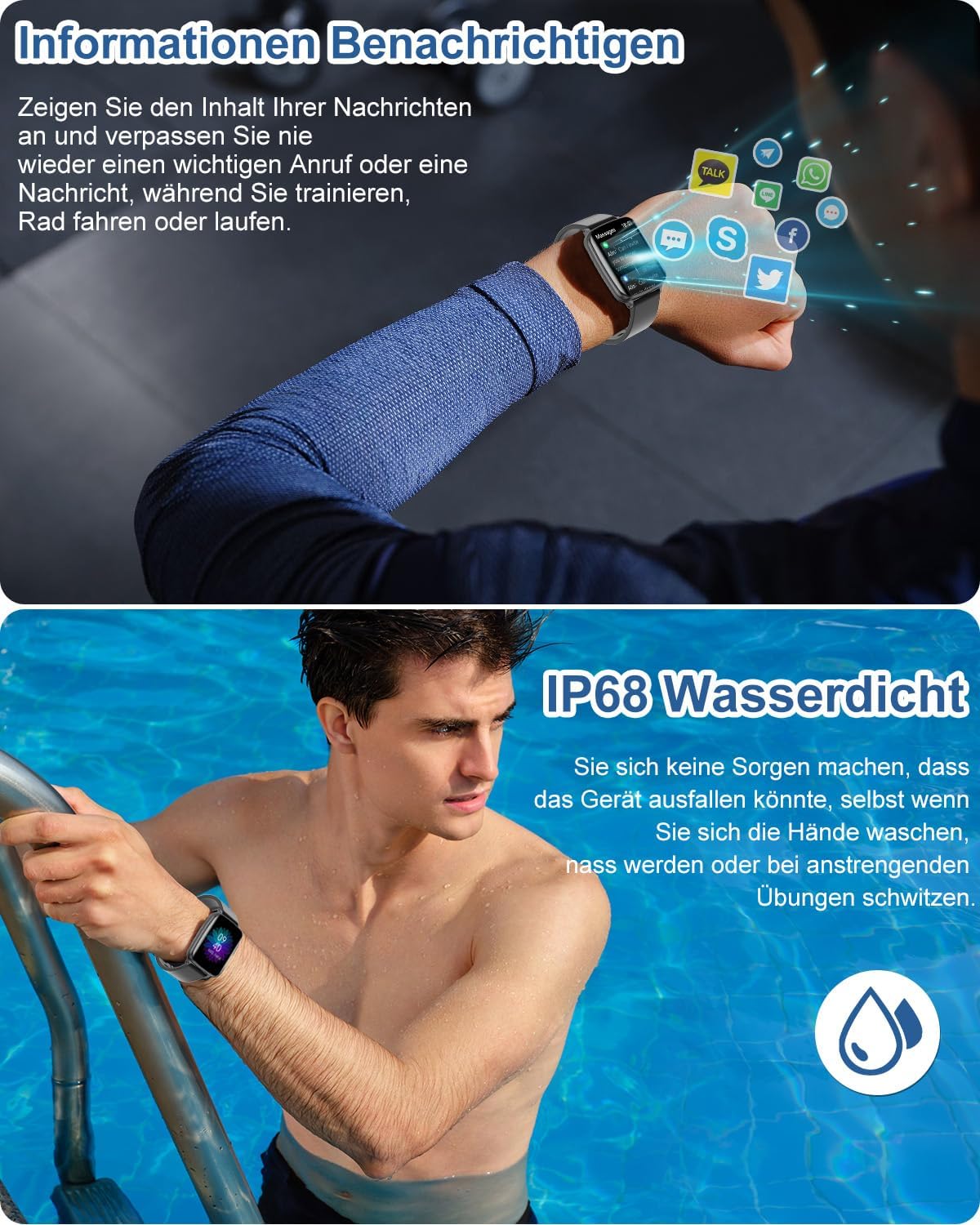 Loyaa Smartwatch Herren Fitnessuhr 1.8 Zoll HD Touchscreen IP68 Wasserdicht