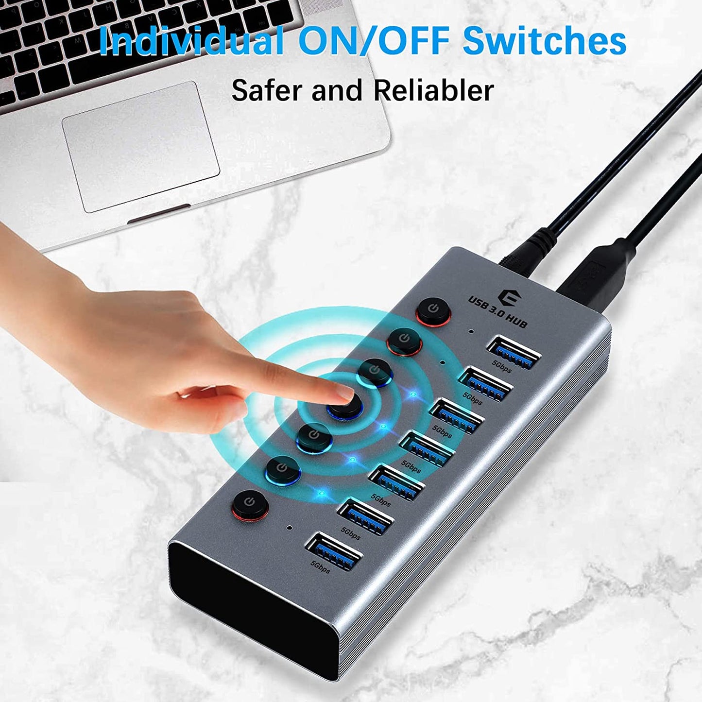 USB Hub Splitter 7-Port Adapter Mac OS X 10.2, Windows 10/8/7/Vista/XP, Linux