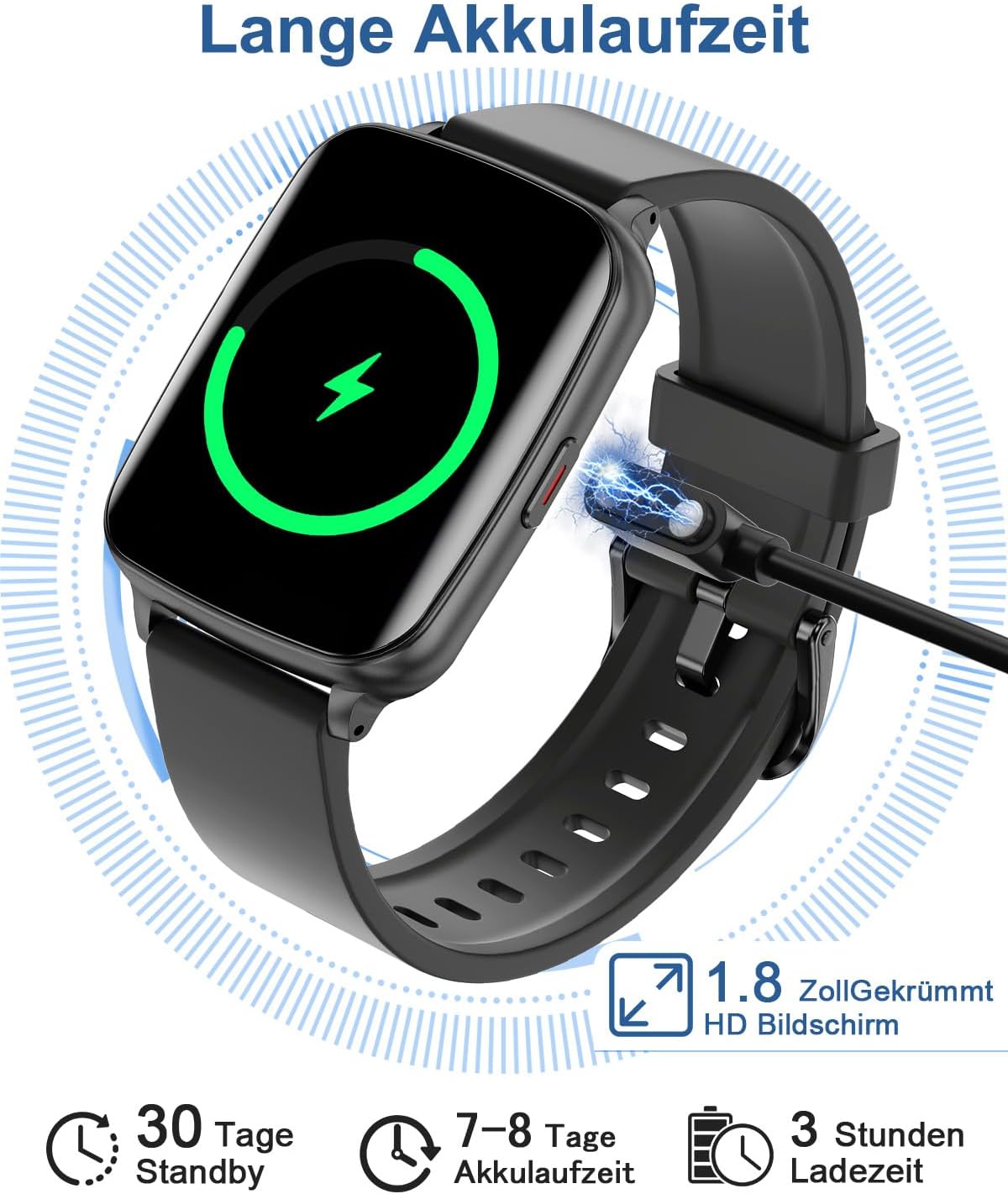 Loyaa Smartwatch Herren Fitnessuhr 1.8 Zoll HD Touchscreen IP68 Wasserdicht