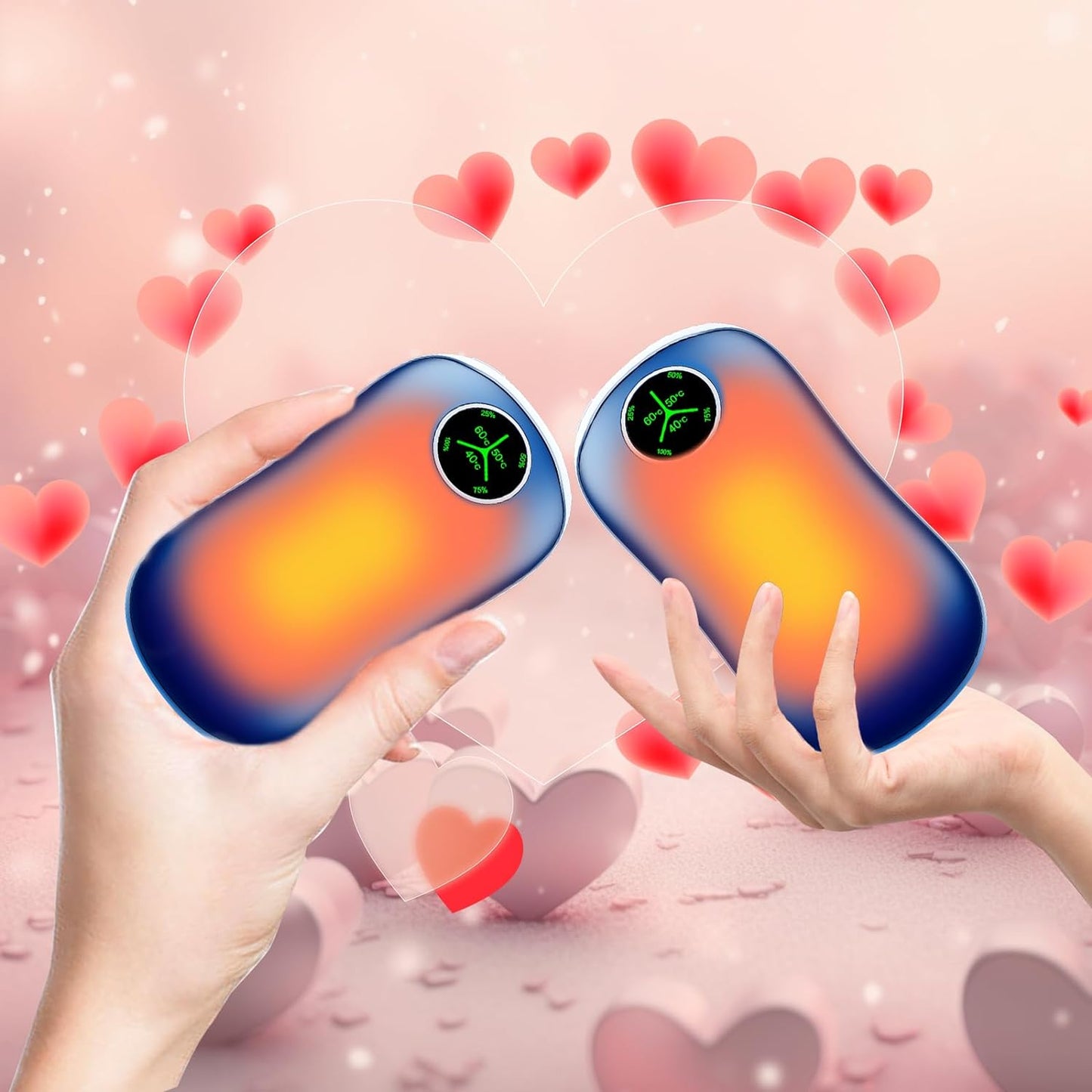 Handwärmer (2Stück) grau Akku Taschenwärmer PowerBank mit Digitalanzeige 3 Heizstufen