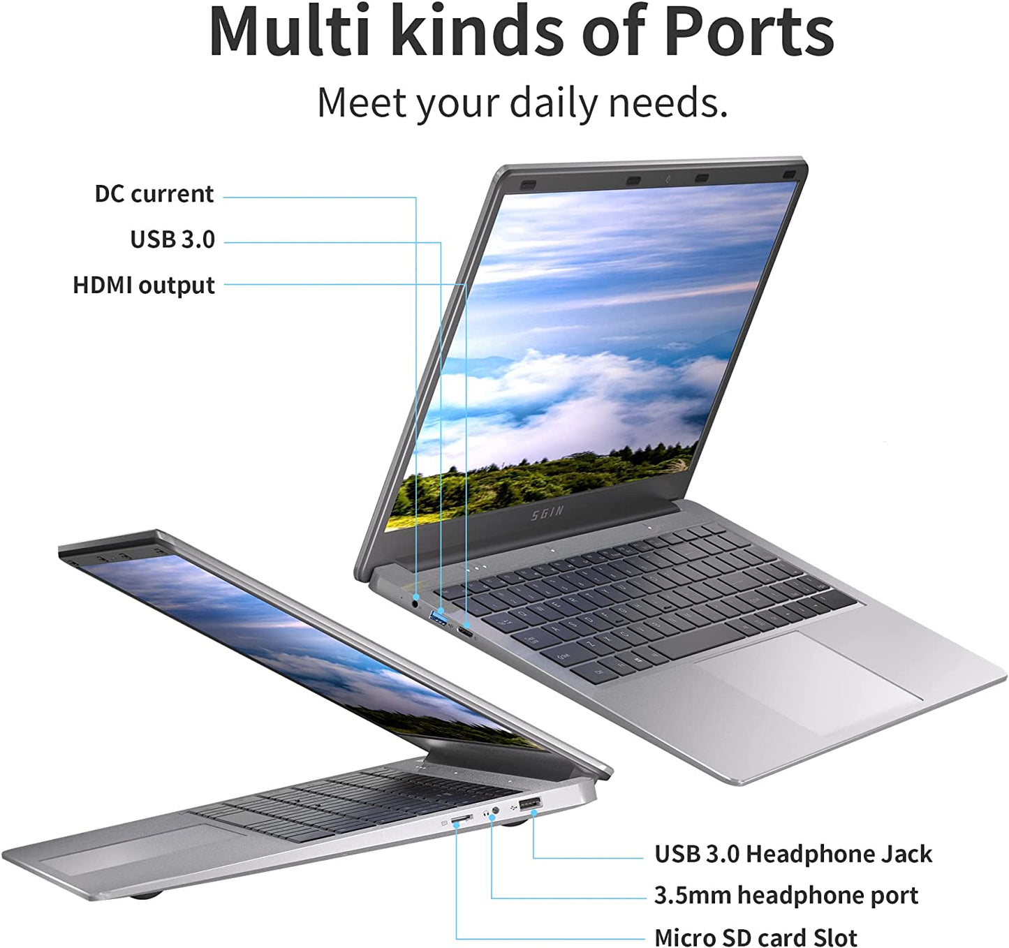 SGIN M15 15,6 Zoll Laptop 4 GB DDR4 RAM 128 GB SSD (TF 512 GB) Windows 11 - silber