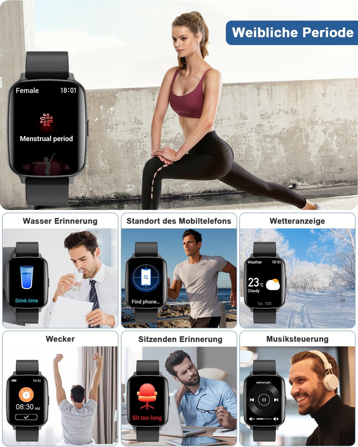 Loyaa Smartwatch Herren Fitnessuhr 1.8 Zoll HD Touchscreen IP68 Wasserdicht