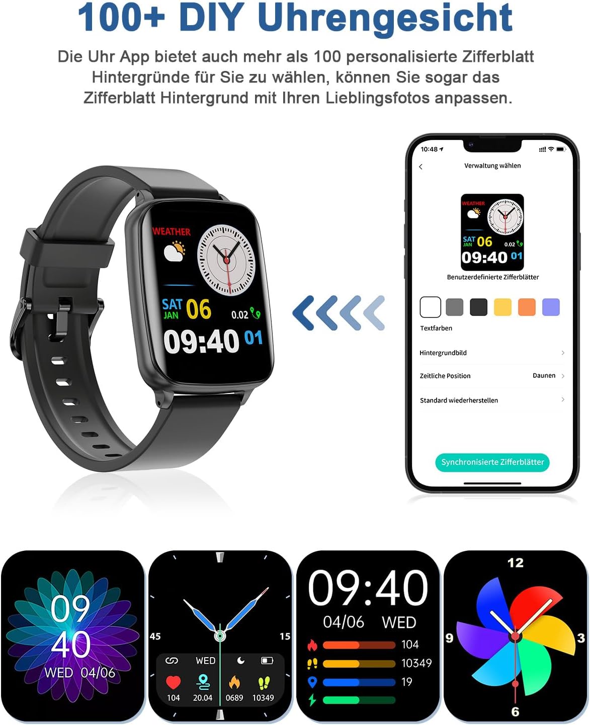 Loyaa Smartwatch Herren Fitnessuhr 1.8 Zoll HD Touchscreen IP68 Wasserdicht