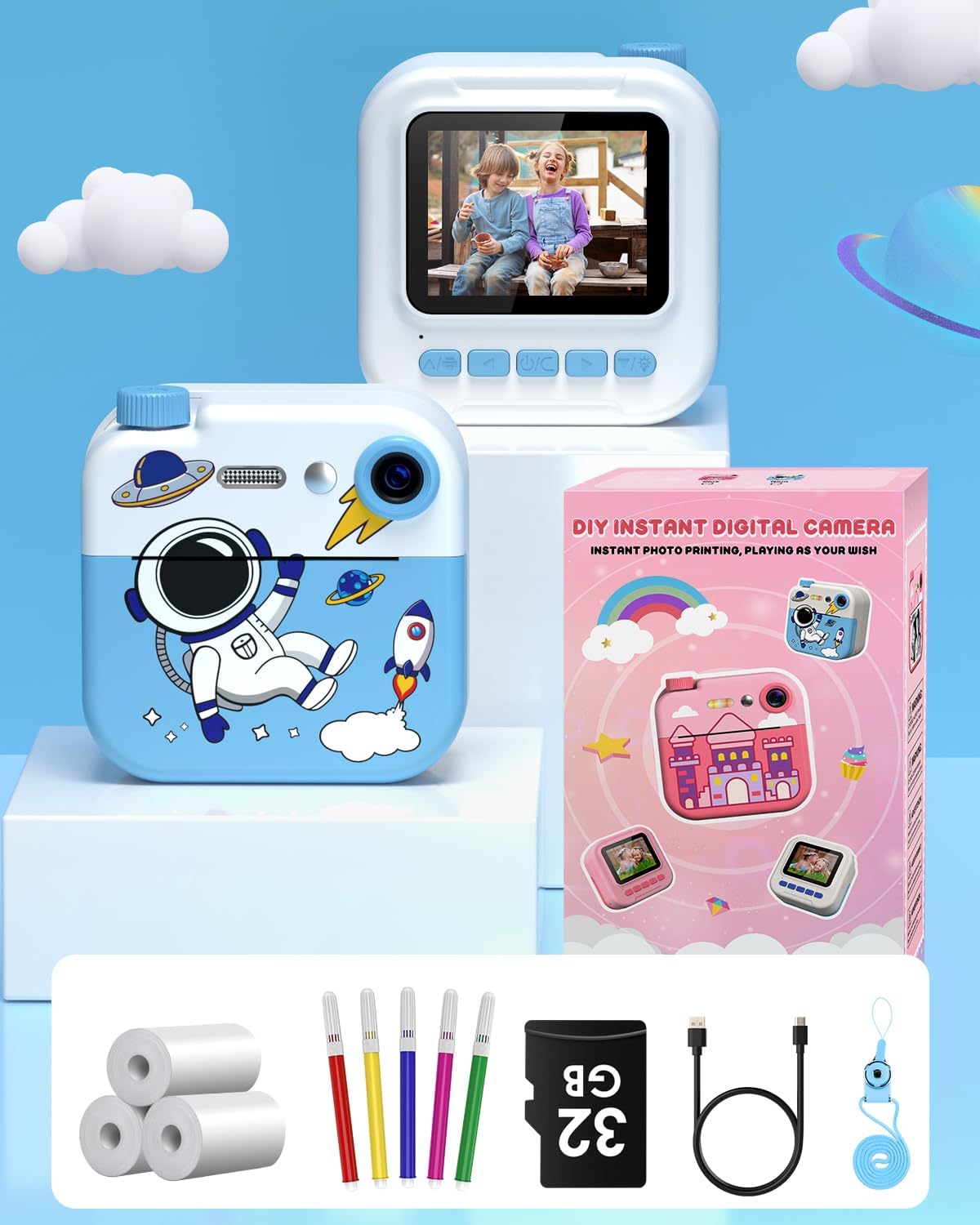 Sofortbildkamera schwarz weiß Thermodruck Kinder 2,4 Zoll - NEU