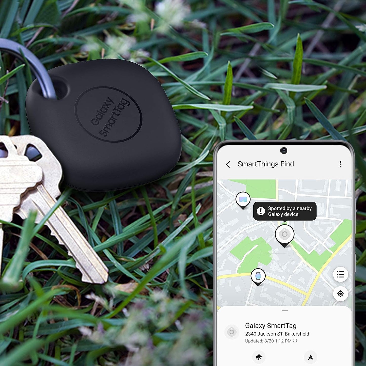 Samsung Galaxy SmartTag EI-T5300B, Tracker Ortung, Schlüssel Haustier Fahrrad Auto, Schwarz