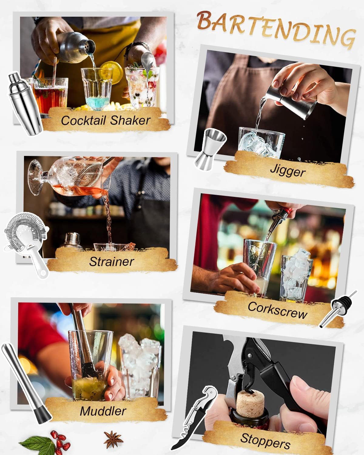Cocktail Shaker Set - 15 Teile - inkl Rezeptbuch - Edelstahl - NEU in OVP