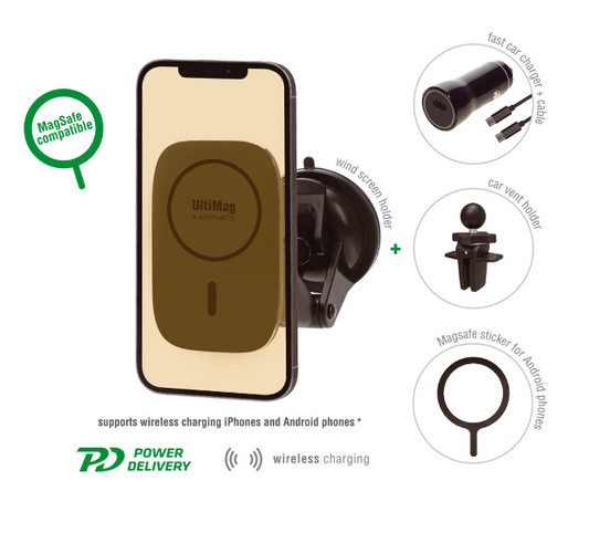 Wireless Kfz Ladeset UltiMag RoadTrip 15W schwarz for Apple Iphone Samsung & more