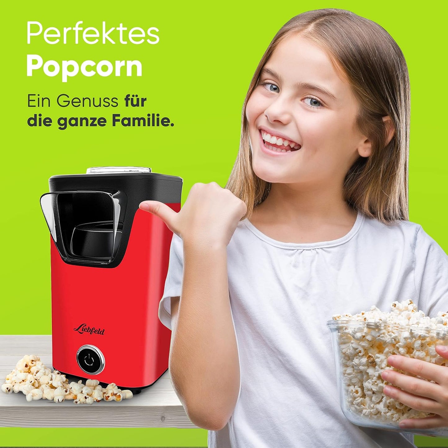 Liebfeld Popcornmaschine - Heißluft Popcorn Maker ohne Fett & Öl - Retro Küchen Gadget