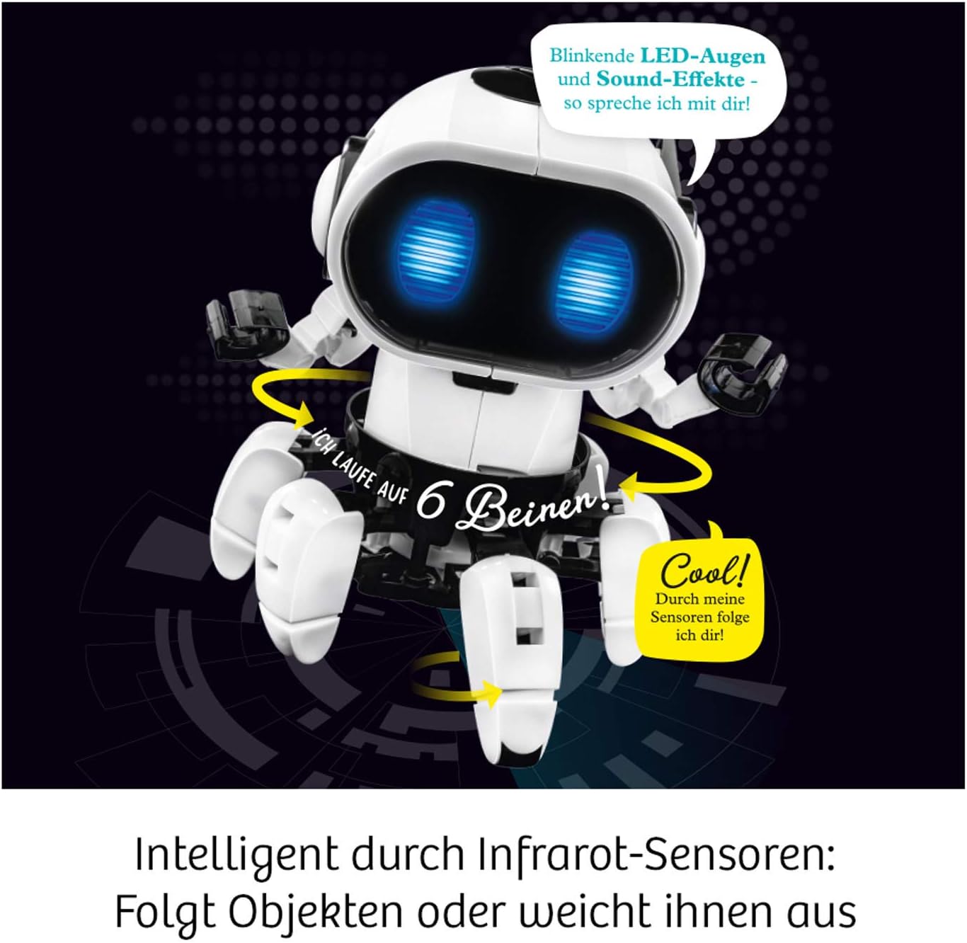 Kosmos 621001 - Chipz - Der intelligente Roboter für Kinder, folgt Bewegungen, weicht aus, Licht Sound Spielzeug