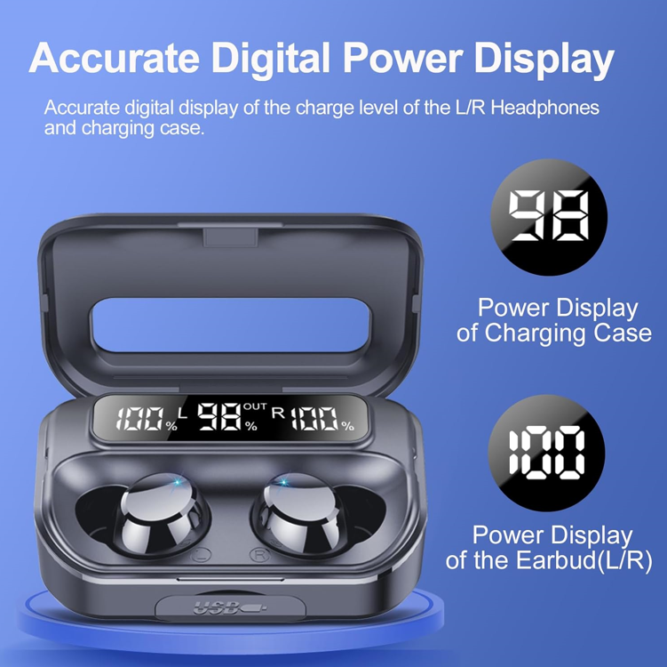 Bluetooth Kopfhörer Sport schwarz In Ear Kabellos 128h IP7 Wasserdicht LED Anzeige