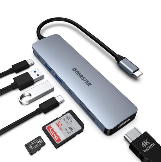 USB C Hub, 7 in 1 Adapter 4K HDMI USB 3.0 100W PD SD/TF Kartenleser Docking Station MacBook Pro/Air und andere Typ C Geräte
