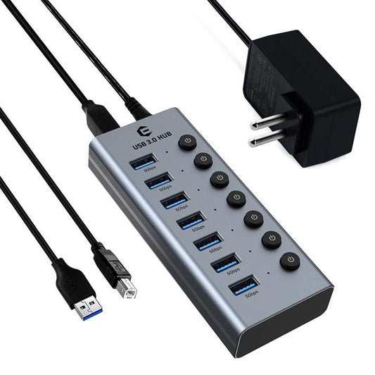USB Hub Active 3.0 with Power Supply 7 in 1 Adapter Docking Station
