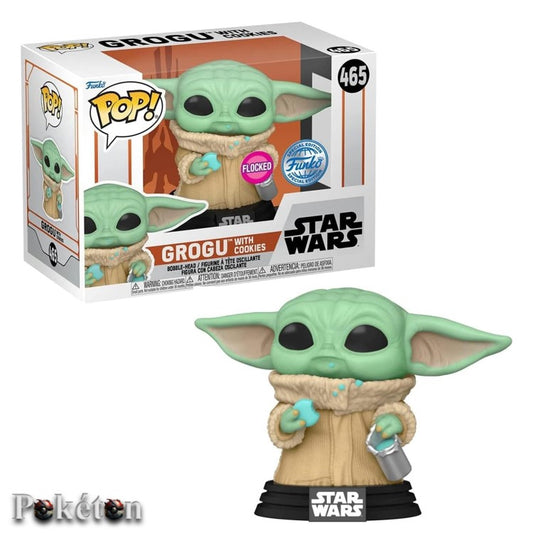 FUNKO POP Disney Mandalorian #465 Grogu with Cookies (Flocked) - Bobble Head - NEU
