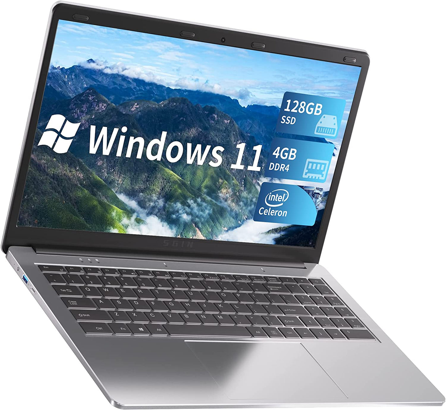 SGIN M15 15,6 Zoll Laptop 4 GB DDR4 RAM 128 GB SSD (TF 512 GB) Windows 11 - silber