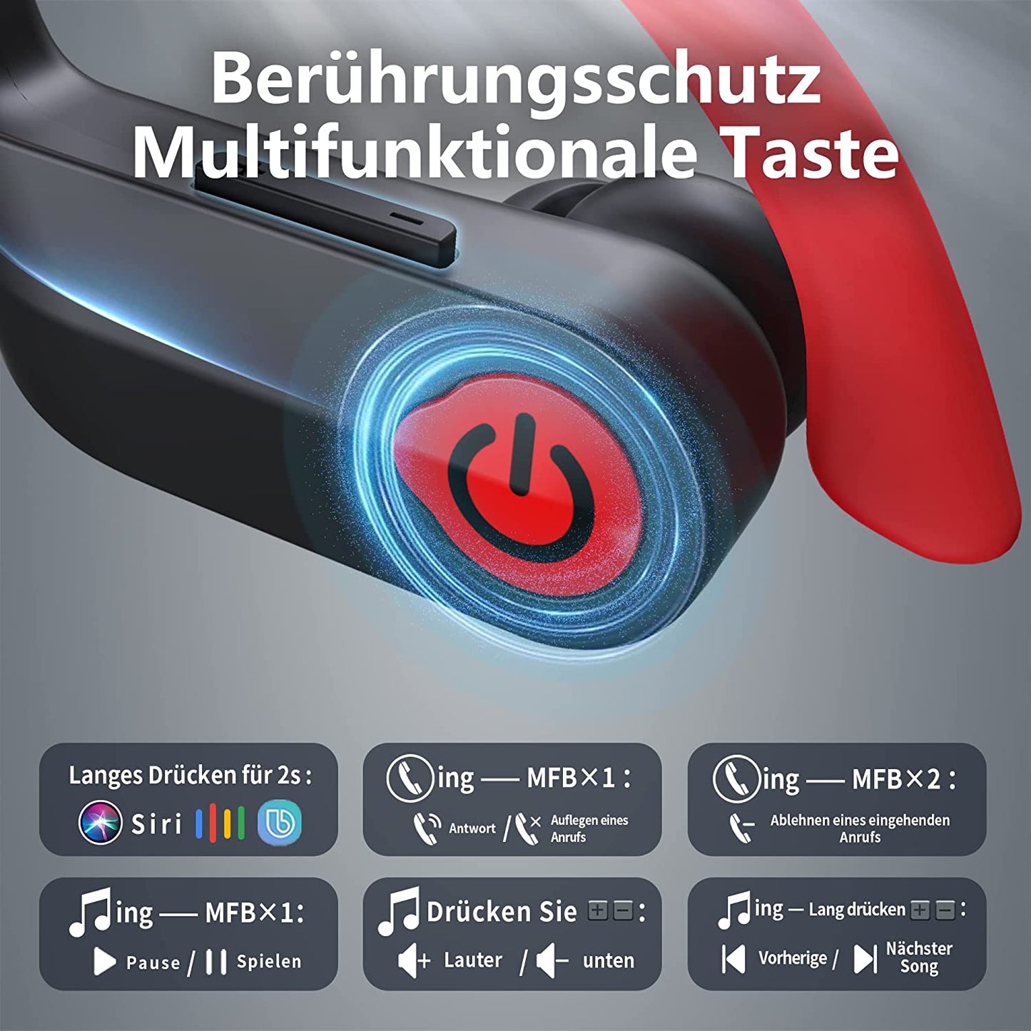 Bluetooth Kopfhörer Sport Kabellos mit Mic 120 Std Dual LED Anzeige Wasserdicht In-Ear Headphones 3D Stereo