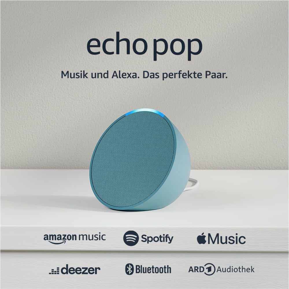 Amazon Echo Pop blaugrün Bluetooth Lautsprecher Alexa (Spotify, Apple Music, Deezer, etc)