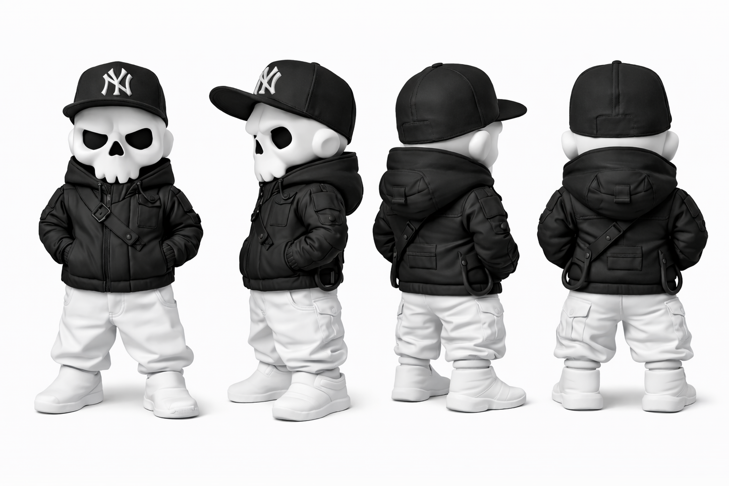 3D Totenkopf Figur mit Cap – schwarz weiß – Street Style Skull Deko