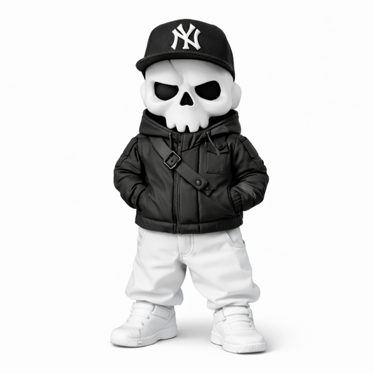 3D Totenkopf Figur mit Cap – schwarz weiß – Street Style Skull Deko