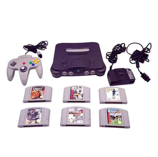 N64 Nintendo 64 Konsole + 6 Spiele (z.B. Chess, ISS, NHL, F1, Fifa) / gebraucht