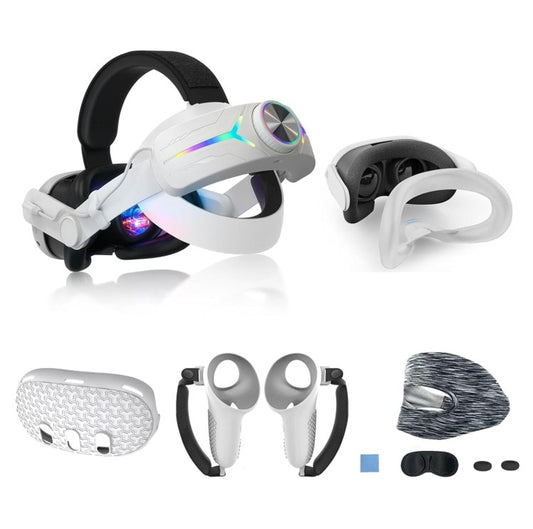OKESYO Meta Quest 3 Elite Strap Headstrap RGB Gaming Charging Headstrap (7 teilig)