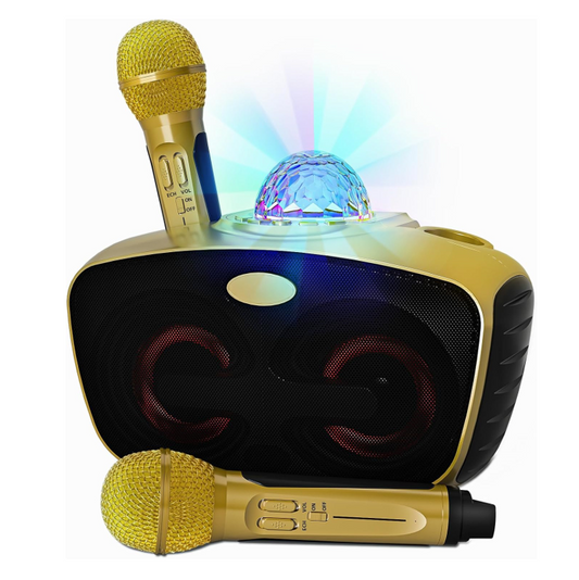 RUBEHOOW Karaoke Maschine mit 2 drahtlosen Mikrofonen und buntem Disco Lichteffekt