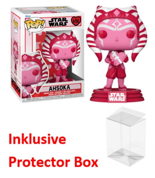 FUNKO POP Star Wars #496 Valentines Ahsoka Bobble-Head NEU + Protector Box