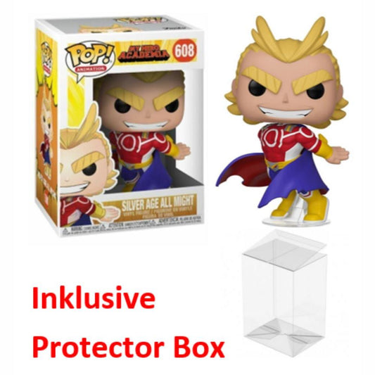 FUNKO POP My Hero Academia #608 Silver Age All Might Figur sealed + Protector Box